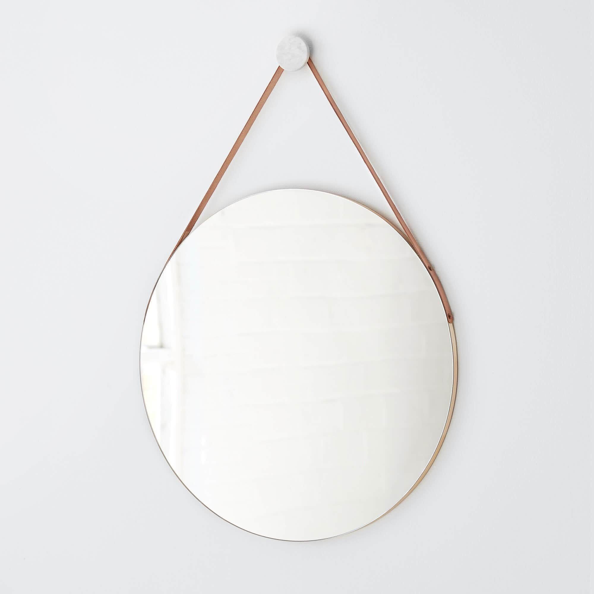Circle Mirror with Leather Strap | Includes Marble Hook   – The Citizenry | The Citizenry