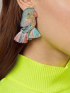 Beaded Tassel Earrings for Women - Statement Handmade Dangle Fringe Earrings for Women, Idea Gift... | Amazon (US)