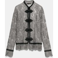 Zara - Zw Collection Lace Shirt With Frog Fastening - Mid-Grey - L - Woman | Zara UK