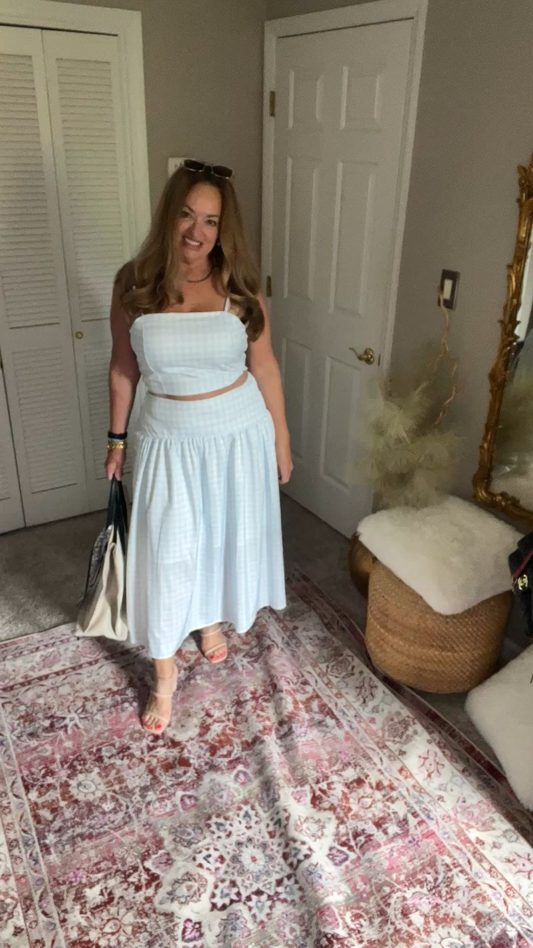 Baby blue gingham skirt and tank set.
The tank has adjustable spaghetti straps.
The skirt is midi length and flattering. They are both lined.

#LTKgrwm #LTKootd #LTKSeasonal
