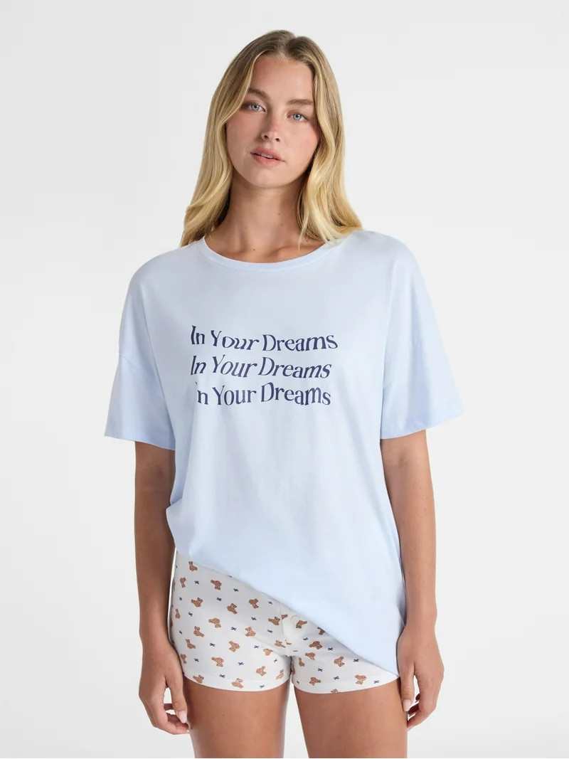 No Boundaries Sleepwear Cotton Tee and Boxer Shorts Set, 2-Piece, Women’s | Walmart (US)