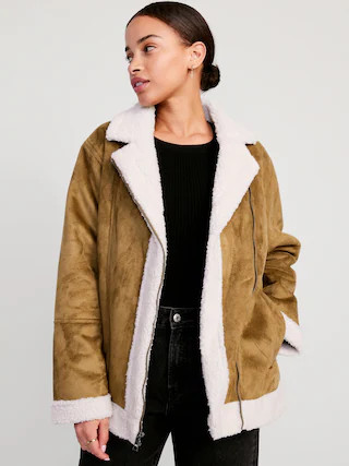 Faux-Suede Sherpa-Lined Moto Jacket for Women | Old Navy (CA)