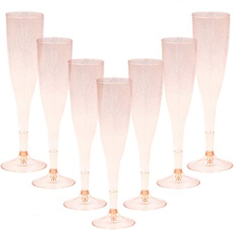 Homy Feel Rose Gold Glitter Plastic Rose Gold Wine Glasses 30 Pack, Champagne Flutes Disposable f... | Amazon (US)