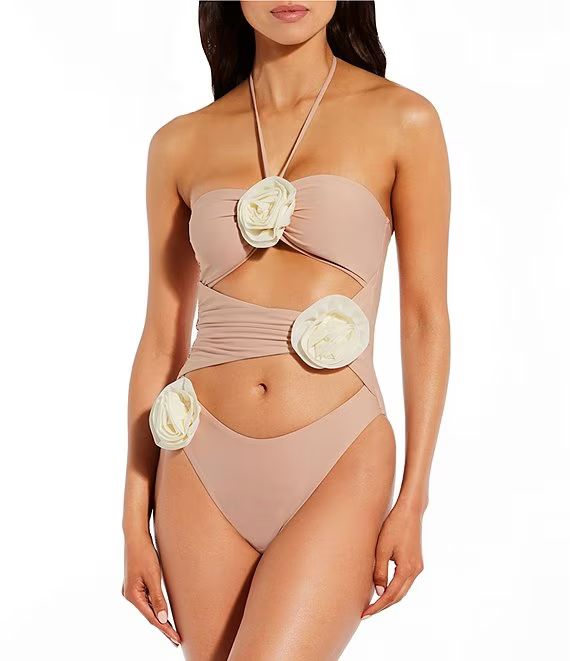 Gianni Bini Solid Rosette Asymmetrical Ruched Cut-Out One Piece Swimsuit | Dillard's | Dillard's