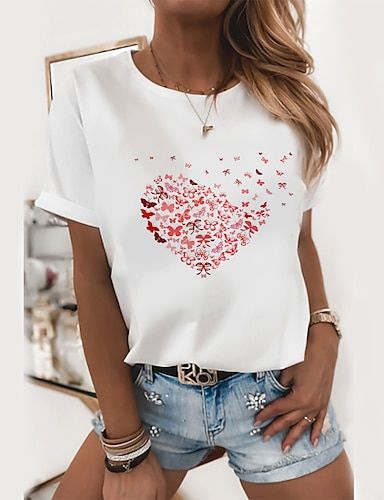 Women's T shirt Tee Butterfly Graphic Prints Daily T shirt Tee Short Sleeve Round Neck Slim White... | Lightinthebox