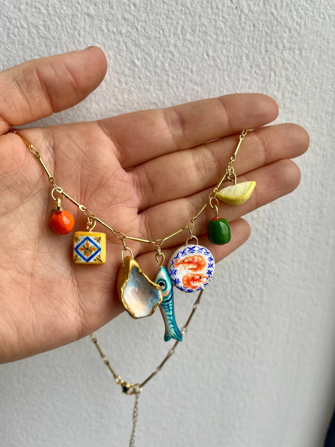 Tapas Charm Necklace European Summer Charm Necklace Clay Charm Necklace Aperitivo Charm Necklace ... | Etsy (US)