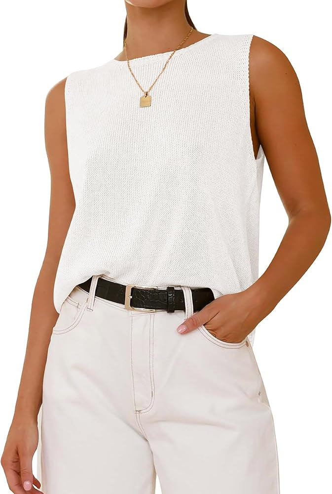 BTFBM Women's Sleeveless Sweater Vest 2025 Summer Crew Neck Ribbed Knit Lightweight Pullover Casu... | Amazon (US)