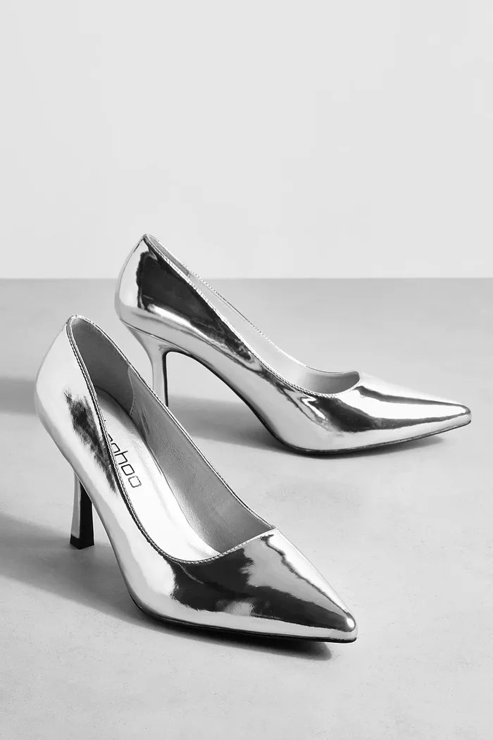 Wide Fit Metallic Low Stiletto Court Shoe | Boohoo.com (UK & IE)