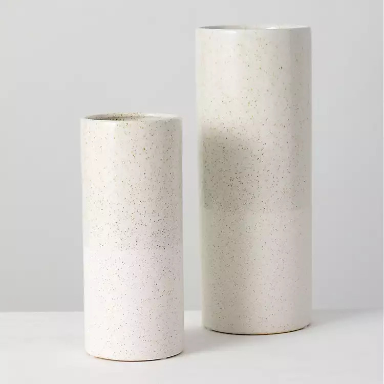 White Speckled Ceramic Block Vases, Set of 2 | Kirkland's Home