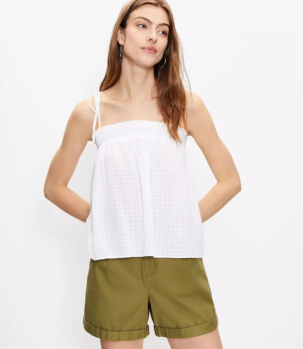 Petite Bow Strap Smocked Cami | LOFT