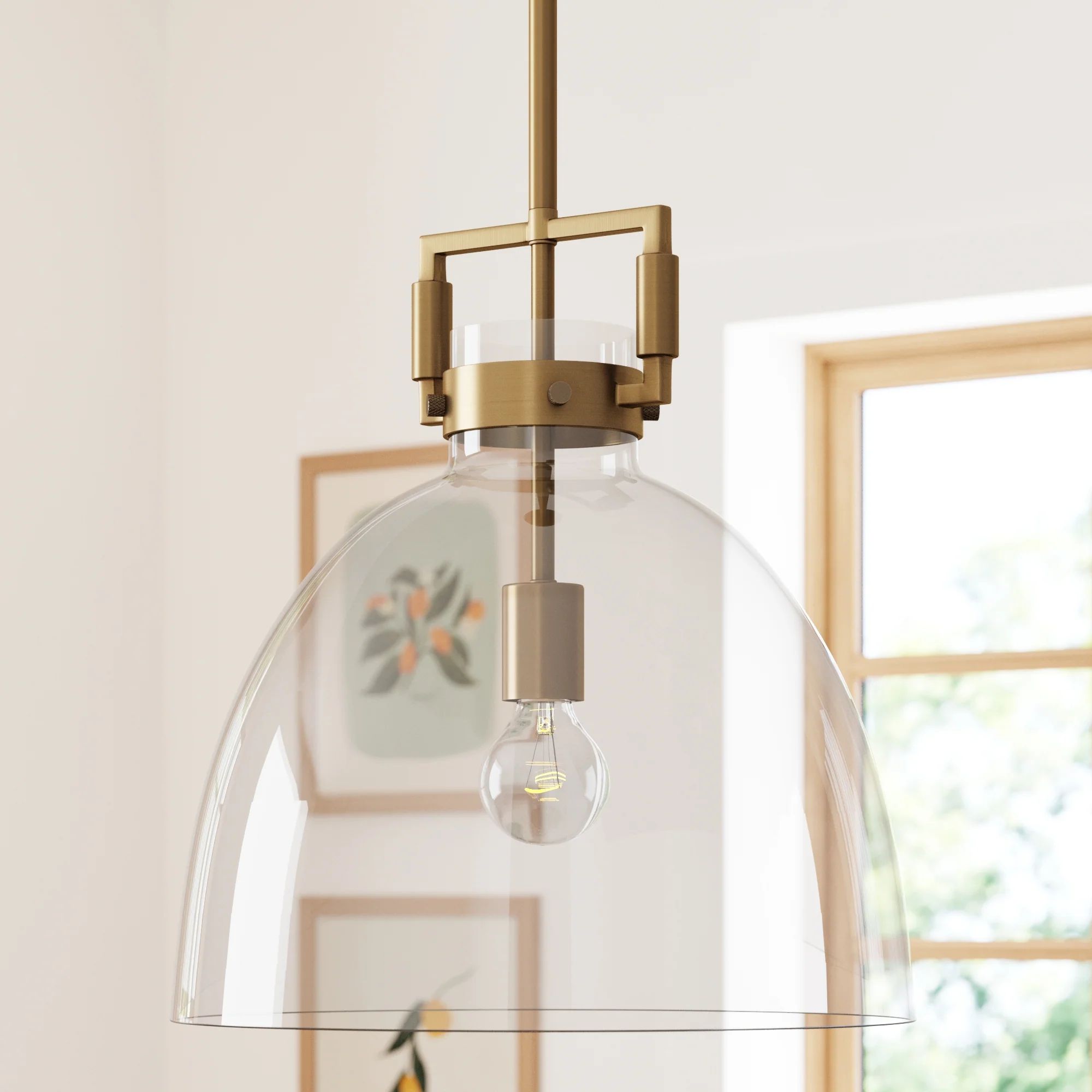 Glass Dome Shade Ceiling Pendant Light Brass | Nathan James
