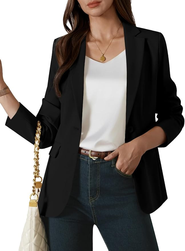 Womens One Button Blazer Casual Open Front Long Sleeve Suit Jackets Business Work Office Blazers | Amazon (US)