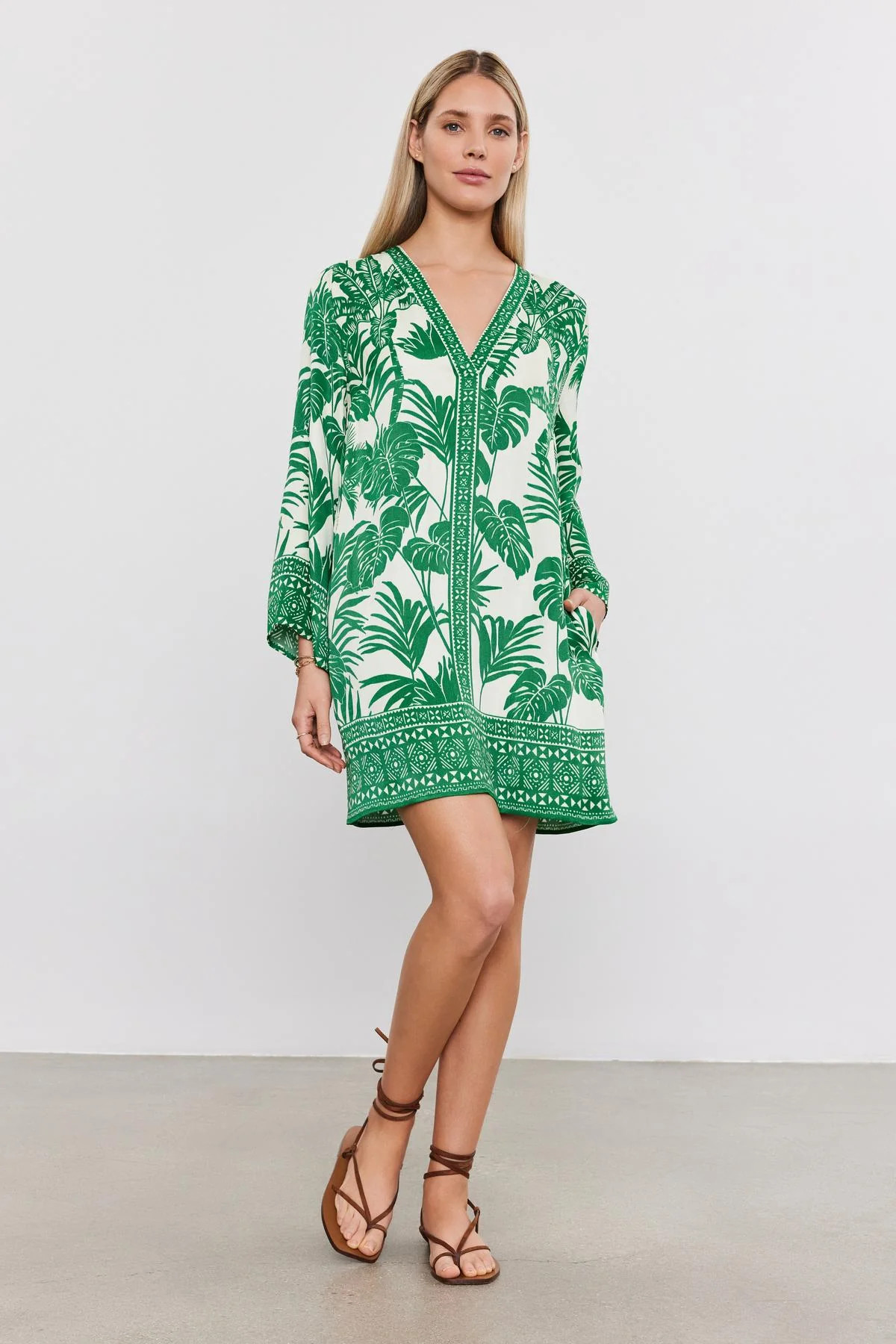 EMELLA PALM PRINT V-NECK DRESS | Velvet by Graham & Spencer