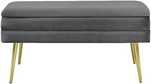 Amazon.com: SOFT ASS Modern Velvet Storage Bench Upholstered Footrest Ottoman with Gold Metal Leg... | Amazon (US)