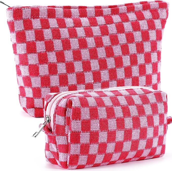 Checkered Makeup Bag for Women Travel Large Cosmetic Bag Set Cute Makeup Pouch for Purse Zippered... | Amazon (US)