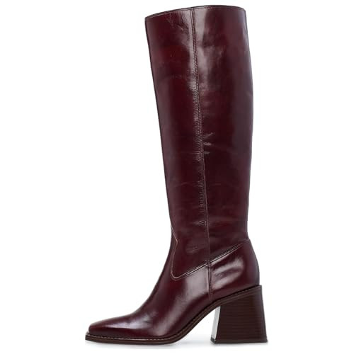 VOMIRA Knee High Boots Women Wide Calf Boots for Women Square Toe Tall Boots Chunky Heel Leather Long Boots Winter Fall Boots Burgundy Boots for Women | Amazon (US)