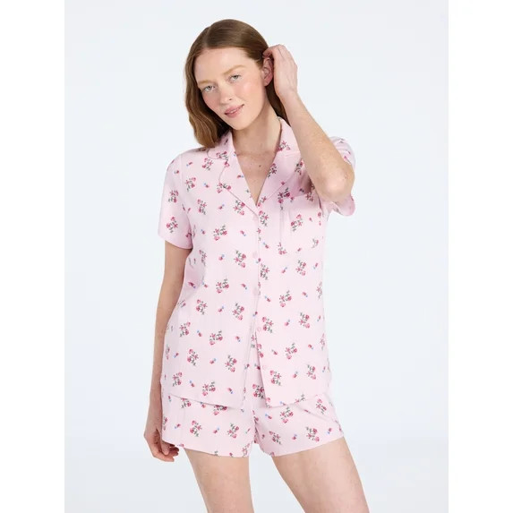 Joyspun Women’s Pointelle Knit Notch Top and Shorts Pajama Set, 2-Piece, Sizes XS-3X | Walmart (US)