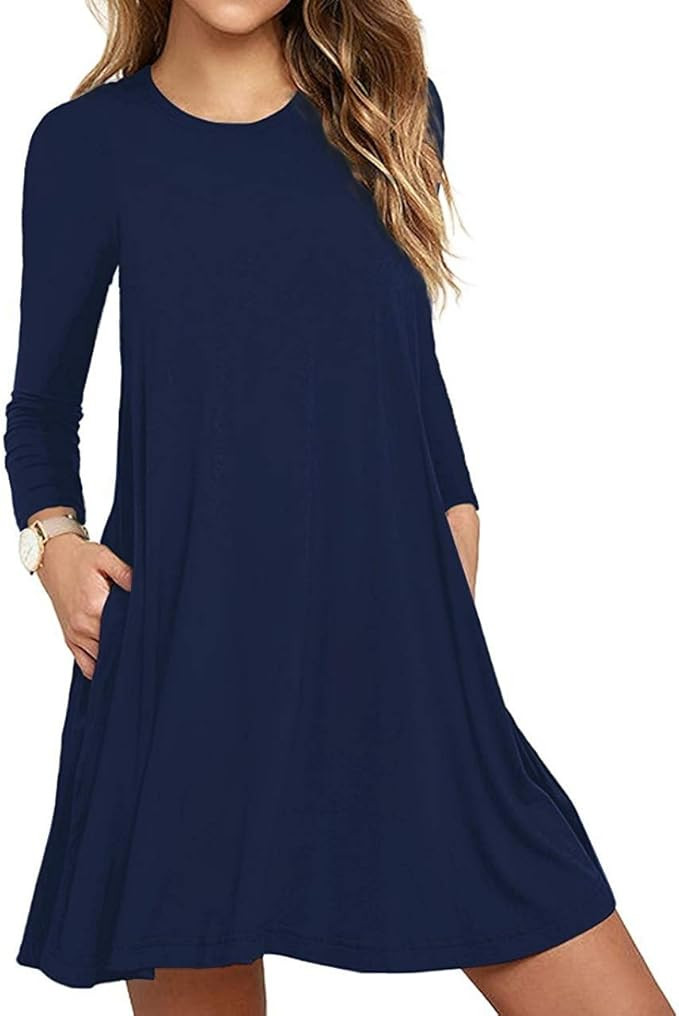 Unbranded Women's Long Sleeve Pocket Casual Loose T-Shirt Dress | Amazon (US)