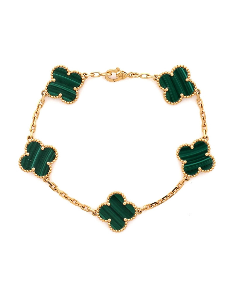 Pre-Owned Van Cleef & Arpels Vintage Alhambra 5 Motifs Bracelet 18K Gold and Malachite | Bloomingdale's (US)