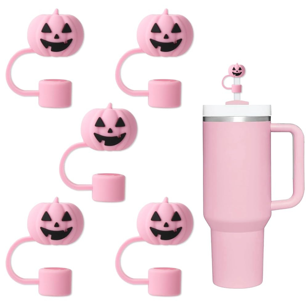 Whaline 5Pcs Halloween Straw Covers Cap Grimace Pumpkin Silicone Reusable Straw Topper Pink 10mm/... | Amazon (US)