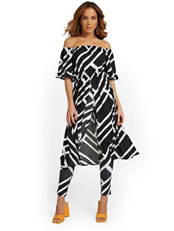 Geometric-Print Off-The-Shoulder Maxi Blouse - New York & Company | New York & Company