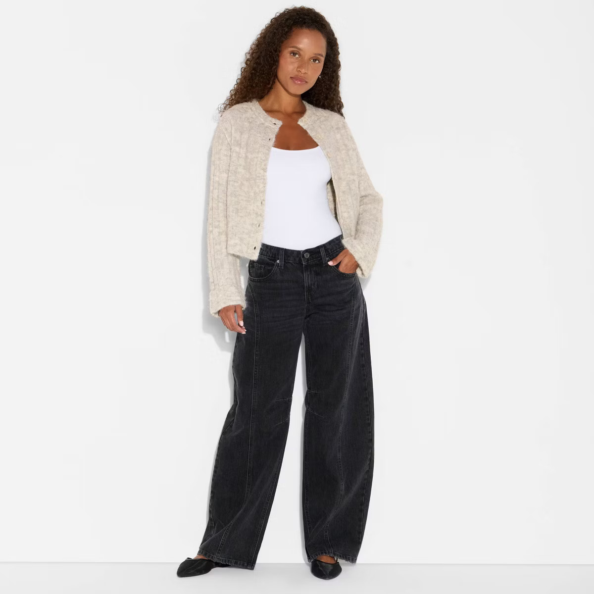 Women's Ribbed Crewneck Cardigan - Wild Fable™ Light Gray XL | Target