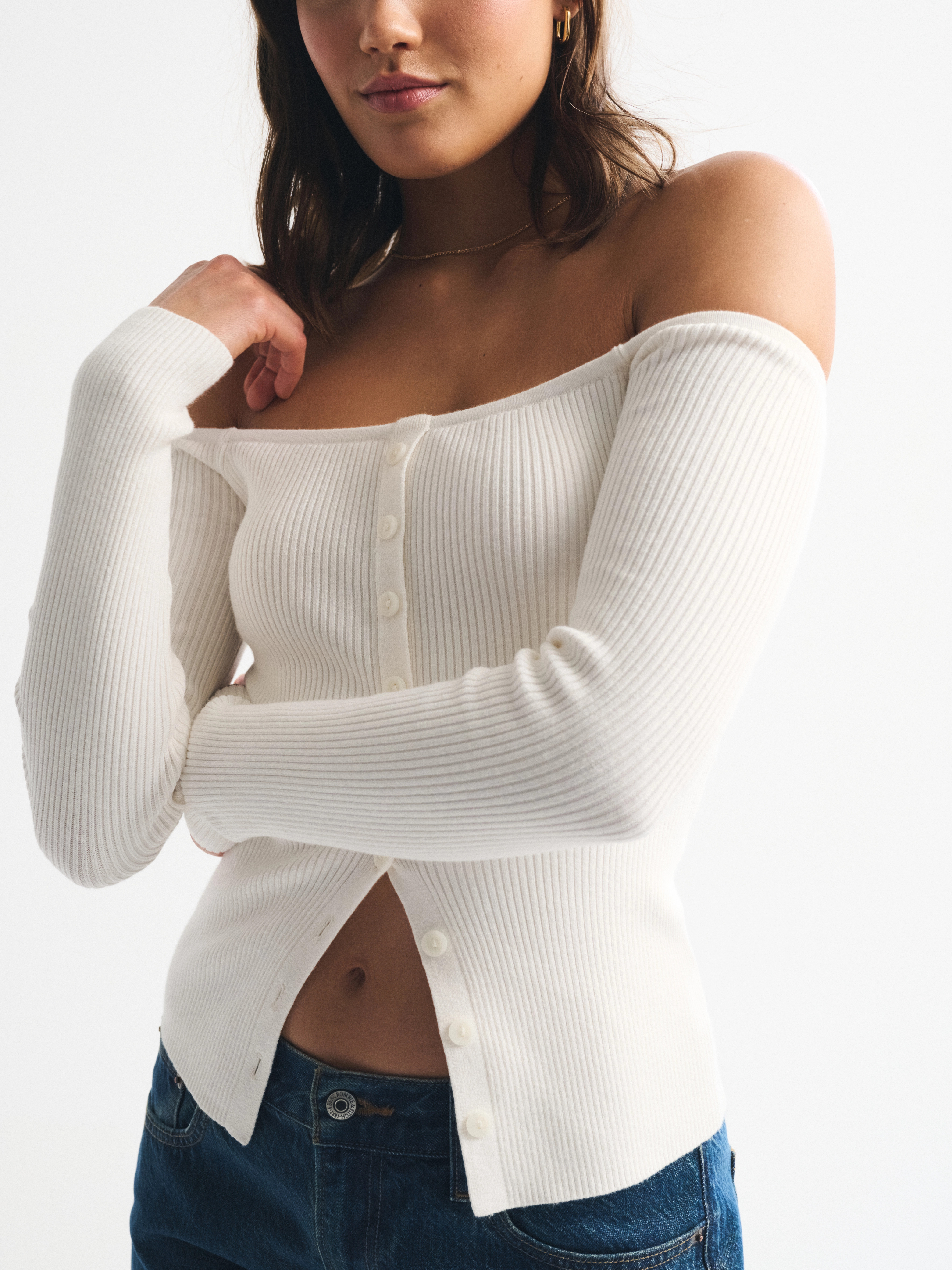 Off-The-Shoulder Button-Through Top | Abercrombie & Fitch (UK)