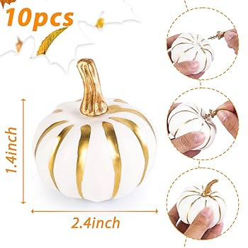 BigOtters 10PCS Artificial Pumpkins for Fall Decoration, Small White Foam Pumpkins with Gold Line... | Amazon (US)