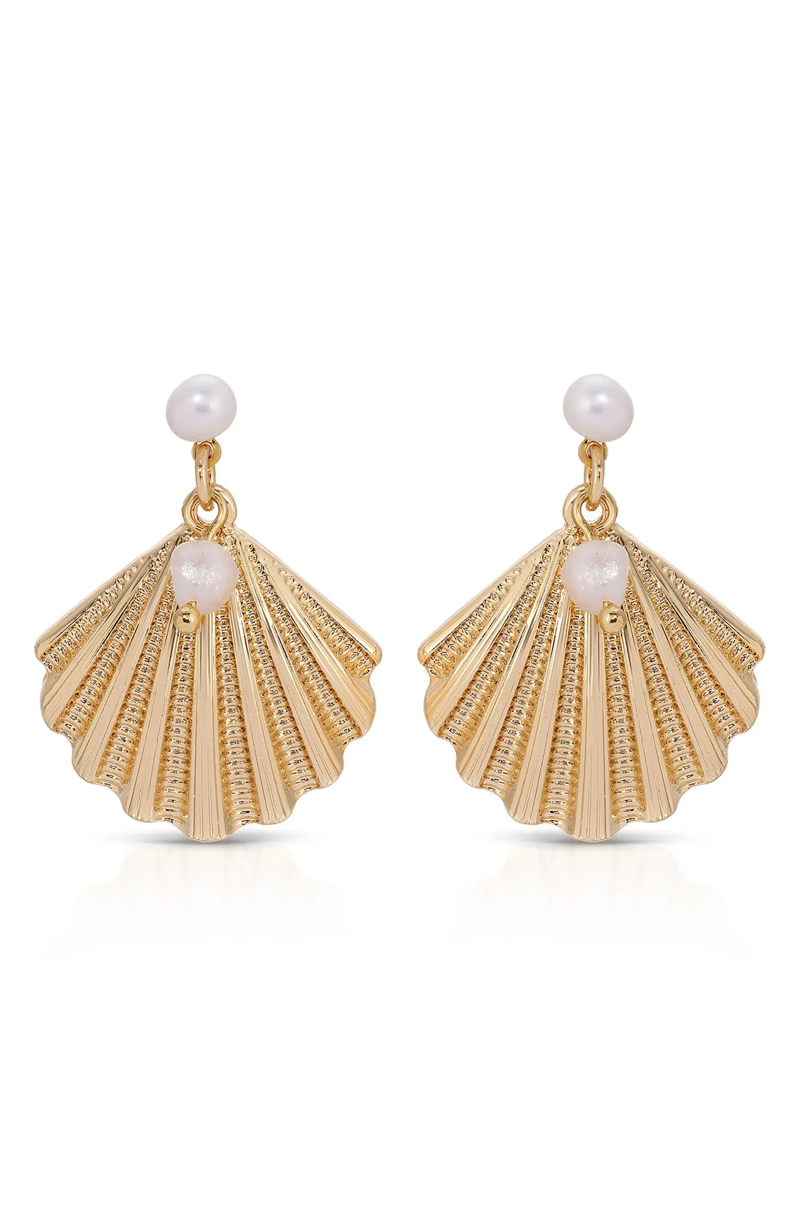 Scallop Shell & Freshwater Pearl Drop Earrings | Nordstrom