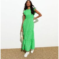 Green Shirred Polka Dot Ruffled Midi Dress New Look | New Look (UK)