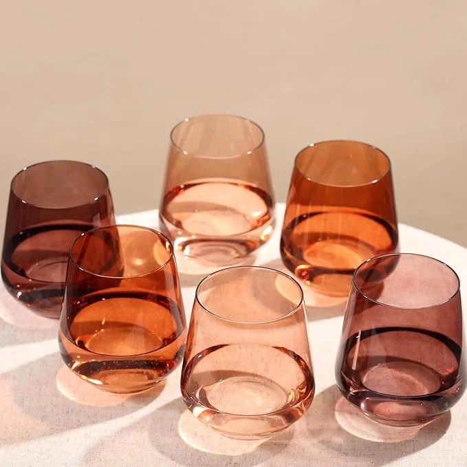 Venus Colored Stemless Wine Glasses Set of 6-17 oz Hand-Blown Crystal Colored Glassware with no S... | Walmart (US)