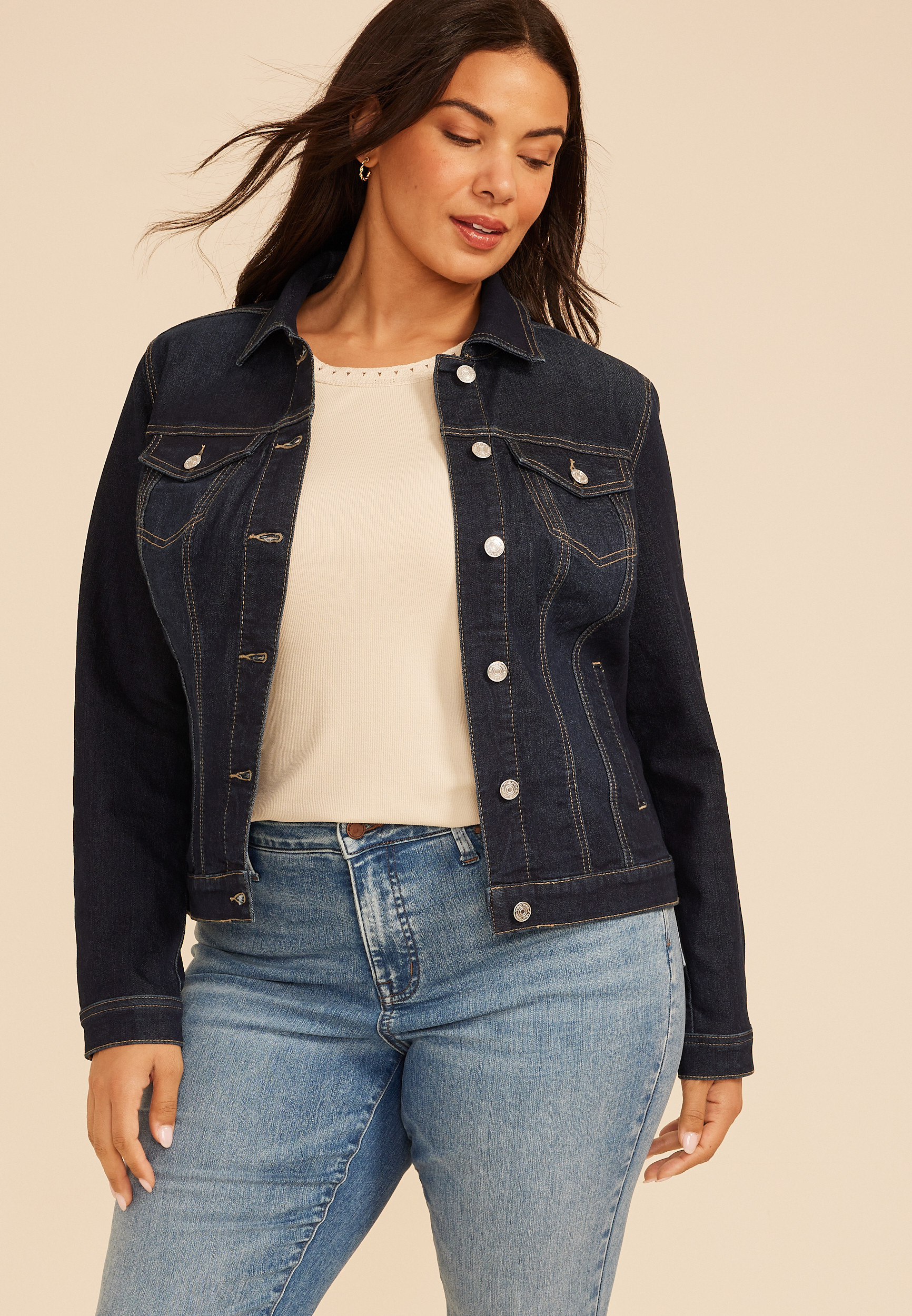 Maurices Plus Size Women's Super Dark Blue Denim Jacket | Maurices