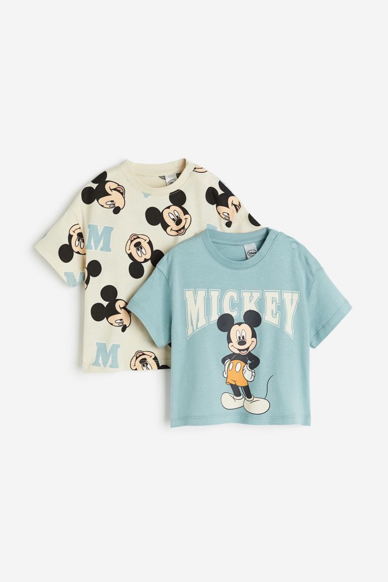 2-pack Cotton T-shirts - Turquoise/Mickey Mouse - Kids | H&M US | H&M (US + CA)