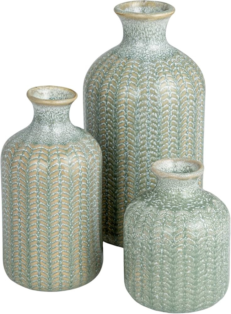 Creative Co-Op Embossed Stoneware Vases with Reactive Glaze, Grey, Set of 3 | Amazon (US)