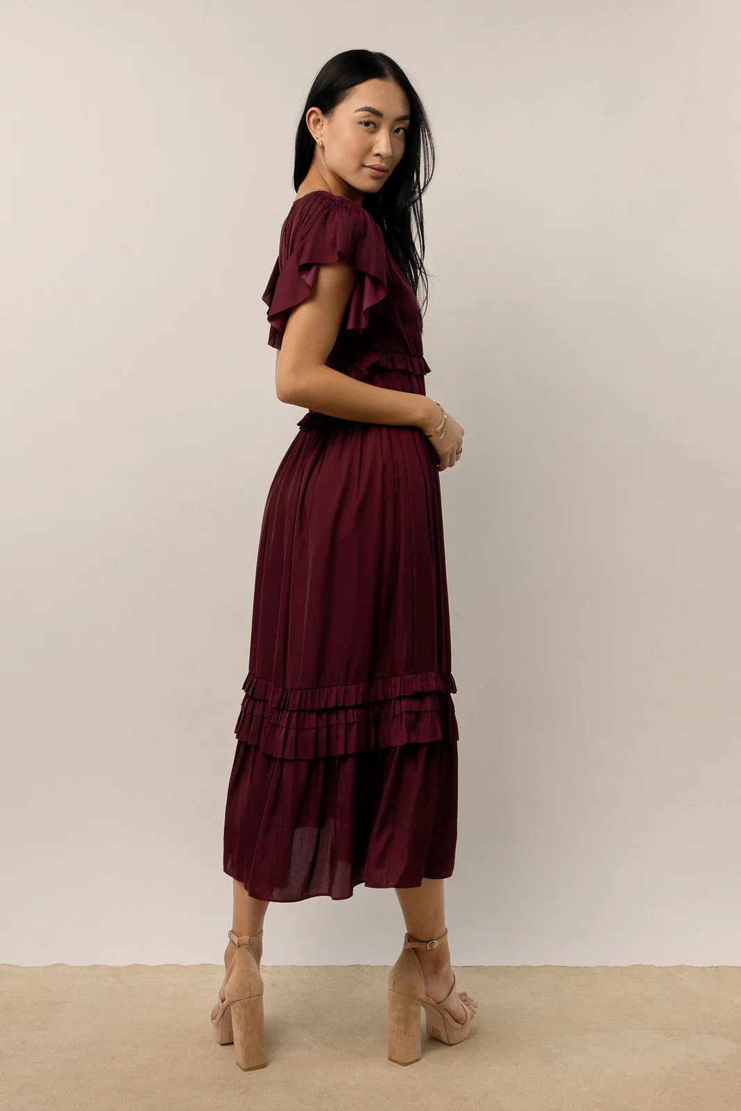 Willa Ruffle Dress in Burgundy | Böhme US