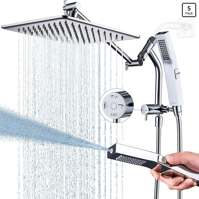 G-Promise All Metal 10 Inches Rain Shower Head with Handheld Built-in Power Wash Mode, 3-way Dive... | Amazon (US)