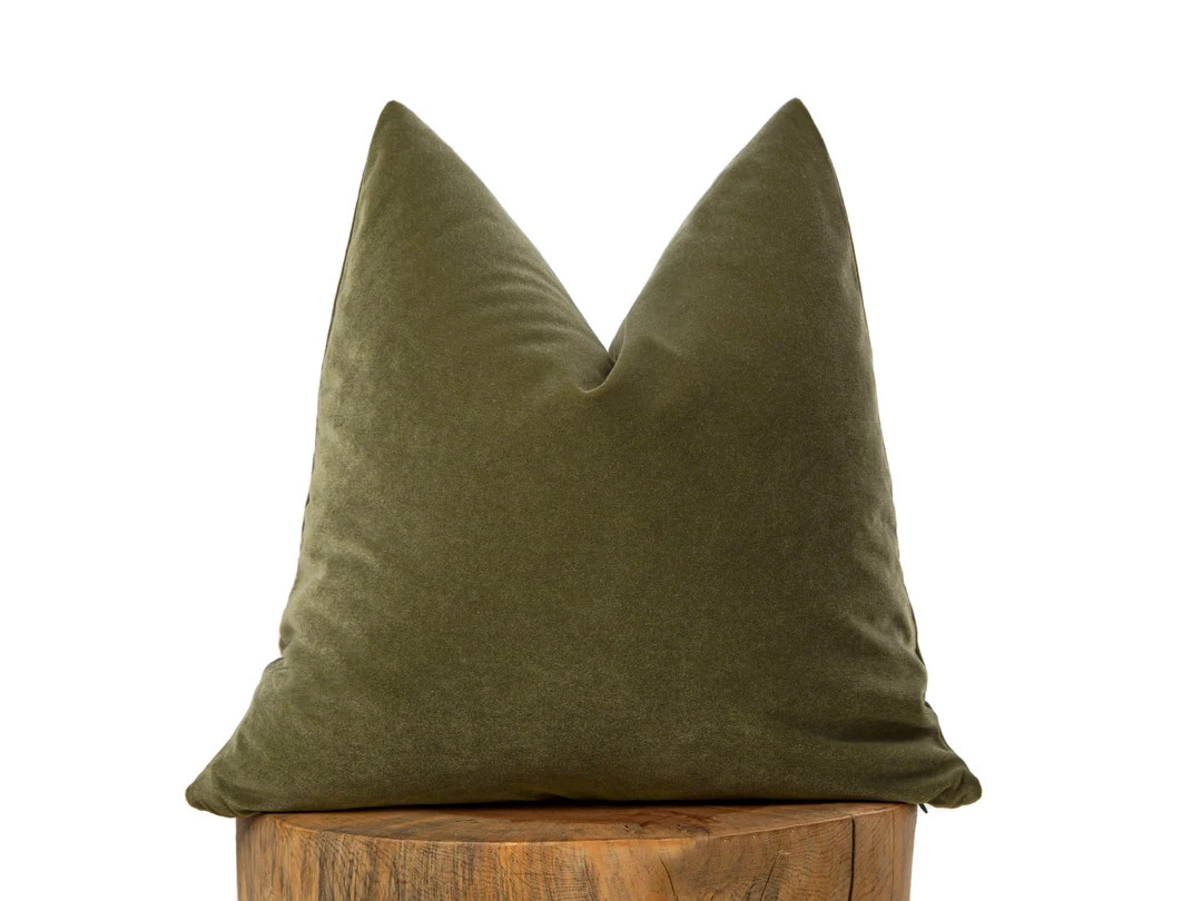 Designer Pillow Cover, Olive Green Solid Cotton Velvet Cushioncase, Classic Elegant Decorative So... | Etsy (US)