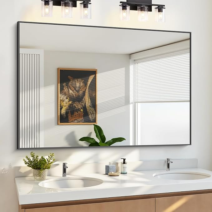 55x36 Inch Large Black Wall Mounted Mirror,Aluminum Framed Decorative Rectangular Bathroom Mirror... | Amazon (US)