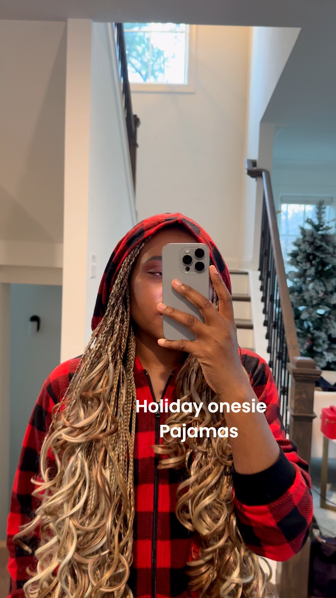 Holiday pajama’s season unlocked.
Wearing the onesie with the hoodie, I went up a size for this loose fit. Wearing a large. 
My fuzzy slippers by free people are super comfy and come in other colors. This combo make for a perfect holiday gift. 

#LTKHoliday #LTKGiftGuide