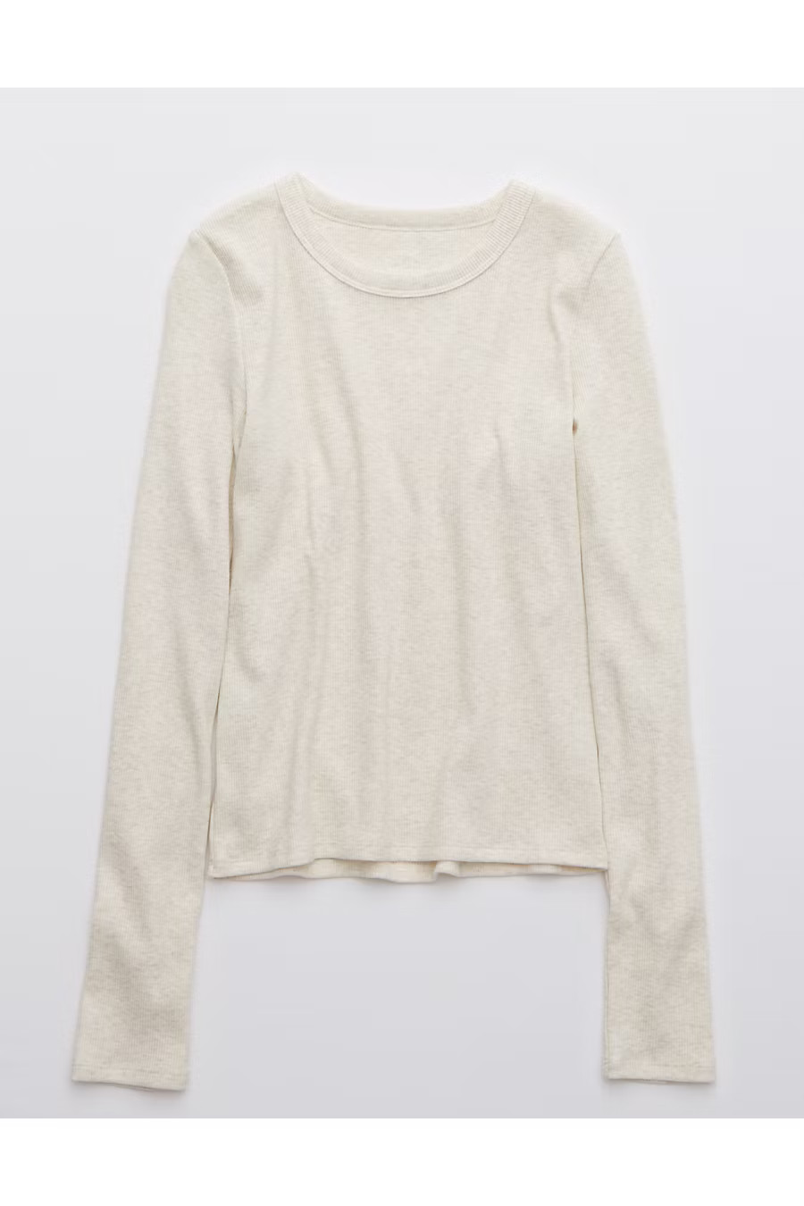 Aerie Ribbed Long Sleeve Cropped T-Shirt Women's Heather Frost M | American Eagle Outfitters (US & CA)