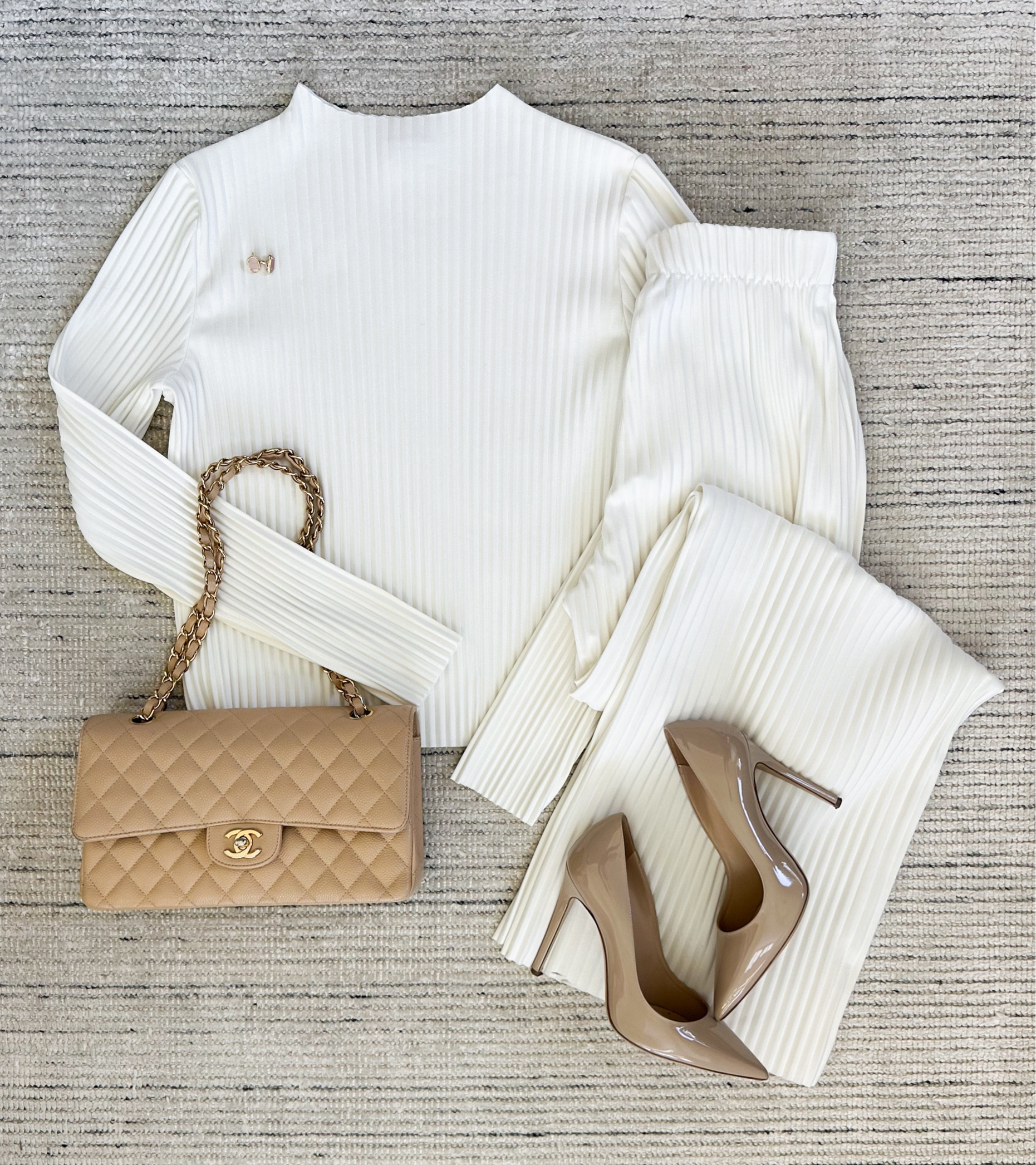 Fall and winter outfit with plisse pants and matching top. Perfect for workwear, date nights, get togethers, and more! Flattering on and comes in many colors 

#LTKSeasonal #LTKStyleTip