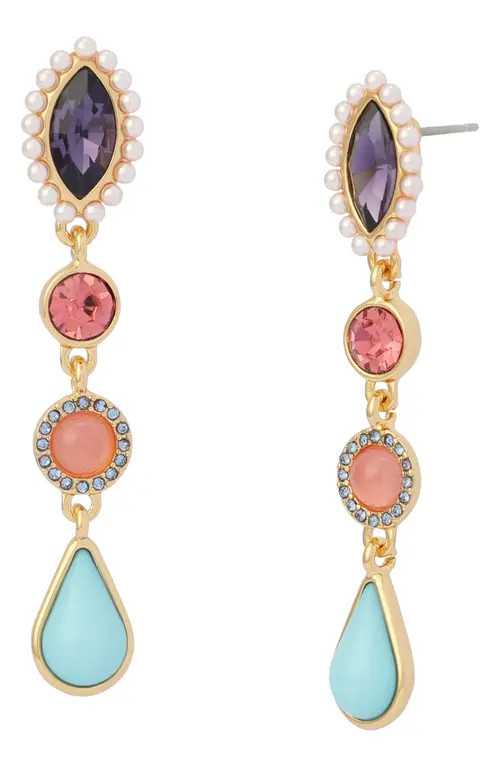 Kurt Geiger London Faux Pearl & Mixed Crystal Linear Drop Earrings in Gold/Multi at Nordstrom | Nordstrom