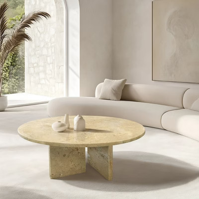 27" Beige Natural Marble Coffee Table with Unique Veins, Round Marble Coffee Table for Living Room,Modern Genuine Marble Accent Table-Koiai | Target