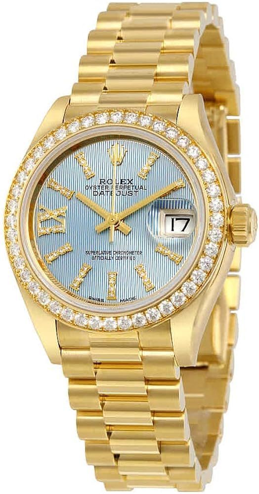 Rolex Lady-Datejust 28 Cornflower Blue Dial 18K Yellow Gold President Automatic Ladies Watch 2791... | Amazon (US)