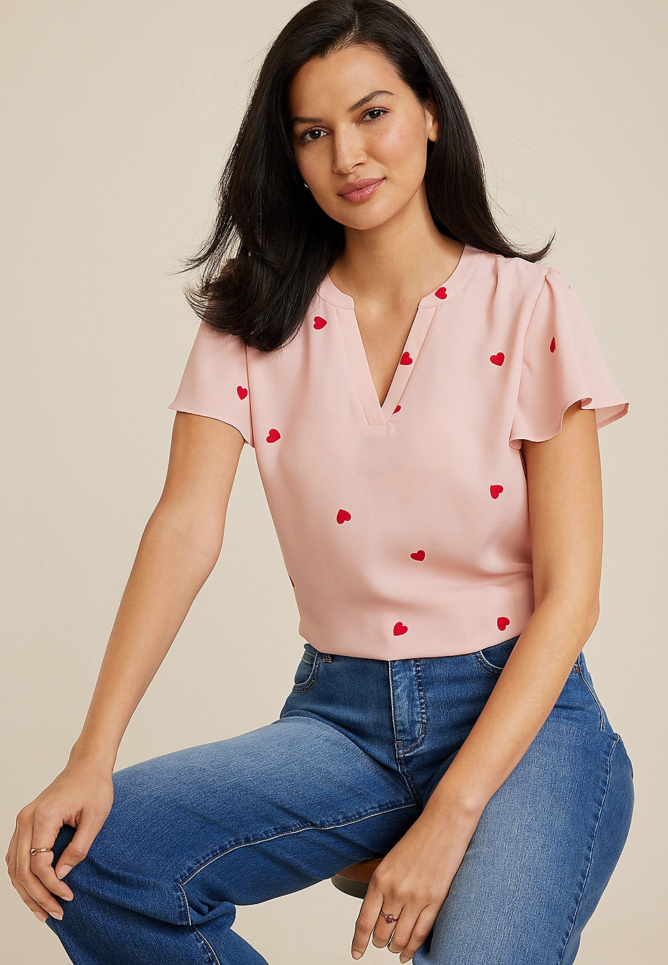 Atwood Heart Flutter Sleeve Blouse | Maurices