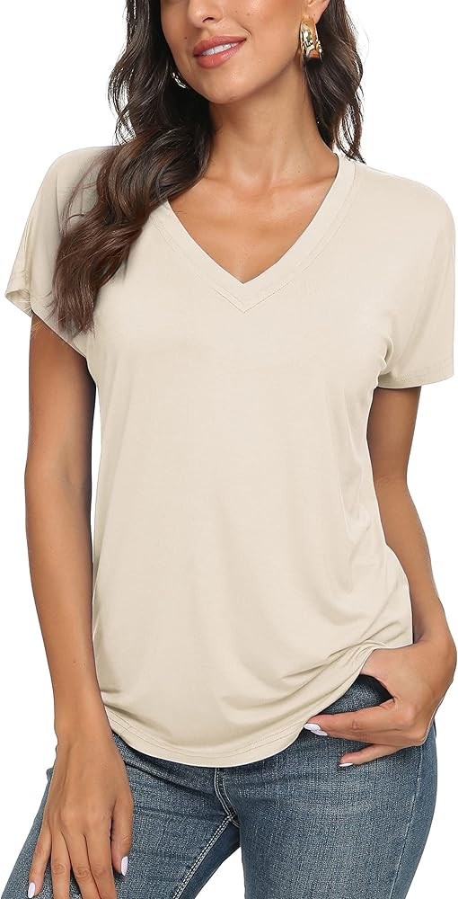 Herou Casual Summer Short Sleeve High Low Loose T Shirt Basic Tees Tops for Women | Amazon (US)