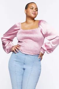Plus Size Satin Smocked Peasant Top | Forever 21 (US)