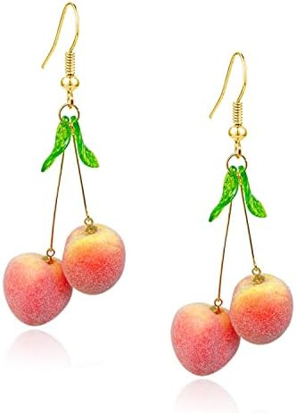 Cute Lifelike Lightweight Fruits Earrings Handmade Pink Peach With Leaf Dangle Drop Earrings for ... | Amazon (US)