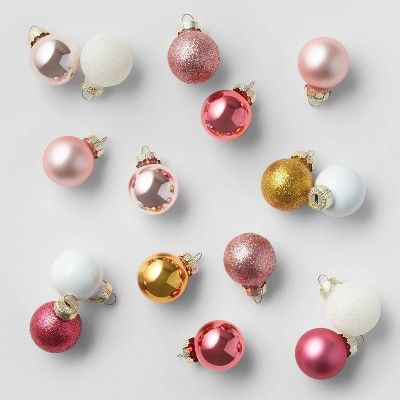 16ct Mini Glass Ball Christmas Ornament Set Frosted Blush - Wondershop&#8482; | Target