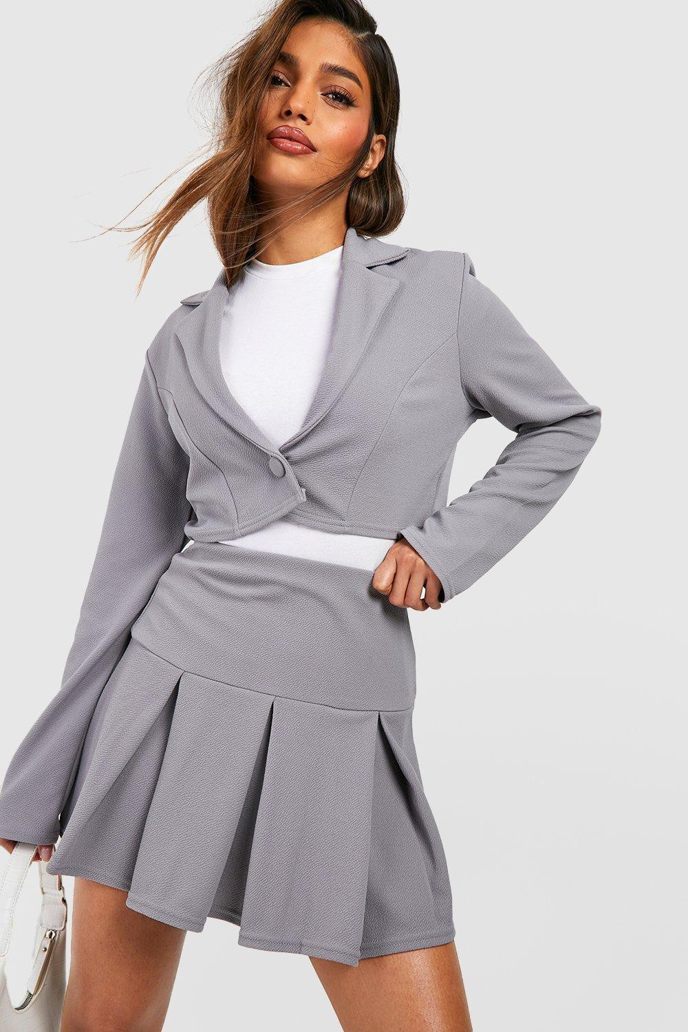 Womens Basic Jersey Pleated Mini Skirt - Grey - 16 | Boohoo.com (US & CA)